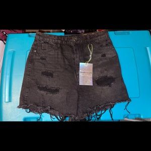 Black, distressed shorts